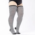 Plus size black and white striped over-the-knee socks with high elastic fit for women - Plus Size / Black and White Thin Stripes