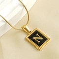 18K gold plated snake chain necklace with square black enamel letter N pendant - Letter N