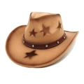 Cappello da cowboy classico kaki con stelle marroni e fascia in pelle con diamanti argento - M (56-58cm) / Cammello