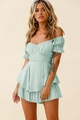 Vestido verde menta con hombros descubiertos y volantes con mangas de linterna - XL / Verde menta