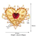 Gold plated heart jewelry connector with red stone and micro-pave cubic zirconia - Gold Plated Heart Red Zirconia