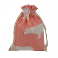 Pink drawstring cotton bag with white polar bear prints for jewelry gift storage - 10x14cm / Pink Bear