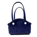 Detail of blue EVA pet carrier bag featuring ventilated holes and white rivet handles - 32*18*23cm / Navy Blue