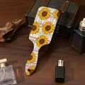 Bohemian sunflower hairbrush with geometric patterns on a vintage wooden table - Customizable Pattern / Bohemian Sunflower