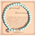 Blue turquoise stone bead bracelet with silver heart pendant on gift display card - Sky Blue Heart With Card Style
