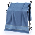Navy blue cotton bath towel featuring gold stripe details and a grid jacquard border - Gold Wire Jacquard Bath Towel (Royal Blue) / 70*140cm