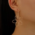 Chic rose gold hollow flower drop earrings featuring a bold metallic wire design - Large Outline Hollow Six-petal Flower Earrings / Gold (kc Gold 1900)