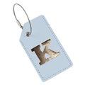 Light blue PU leather luggage tag with golden letter K and steel wire loop strap - Light Blue K