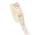 White Children'S Day ribbon with rainbow lettering and floral patterns on a paper spool - Sunshine Six / Width 1.5cm / 25 Yards