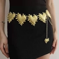 Elegant gold metal waist chain belt featuring large textured heart pendants for women - Gold Big Heart K0188A