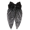 Barrette nœud géant à paillettes noires avec rubans pour femmes accessoire de cheveux élégant - Noir