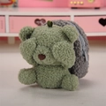 Cute bean green teddy velvet bear coin purse with zipper and portable keychain hook - Facepalm Coin Purse - Light Gray