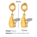 Golden teardrop earrings made of 18k plated stainless steel and round imitation pearls - Gold Pearl Waterdrop Earrings / Gold
