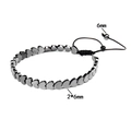 Adjustable black cord bracelet featuring 2x6mm dark grey metallic heart-shaped hematite beads - 6mm Flat Heart