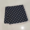Elegant black square silk scarf featuring white polka dots and champagne beige borders - Polka Dot Black Square Scarf / 65