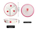 Bol bento 7 pouces en céramique à trois compartiments avec motif fraise et couvercle - Bol 3 compartiments 7 pouces - Fraise avec couvercle