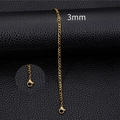 3mm gold plated Figaro chain bracelet in stainless steel with secure lobster clasp closure - 3mm-18cm / Gold