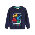 Navy blue children's long-sleeve sweatshirt with colorful construction vehicle embroidery - 7T / Tops / Dark Blue