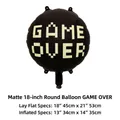 18-inch black checkered round foil balloon with matte finish and GAME OVER pixel text - Matte 18-inch Round Balloon (GAME OVER)