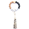 Silicone beaded keychain bracelet with snake skin pattern tassel and wooden bead - Style 35 (Matte Coffee Snake Tassel)