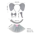 5-piece plush elephant costume set for kids including ears, bow tie, nose, tail, and tutu - Elephant Ears & Nose 4-Piece Set + Grey Tutu with Pink Bow