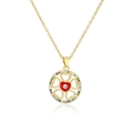Detail of 18K gold-plated pendant with colorful zircon, clover design, and evil eye motif - Gold Textured Red Heart