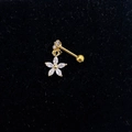 Macro view of gold stainless steel flower helix piercing with clear zircon on black velvet - Gold-Flower