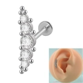 Silver curved 16G stainless steel labret stud with sparkling multi-stone cubic zirconia - Curved Five White Diamonds