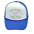 Blue and white trucker hat with Save Water Drink Margs cocktail print and mesh back - Adult - Adjustable / Royal Blue + White