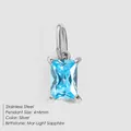 Stainless steel pendant with rectangle emerald cut light blue sapphire stone - March Light Blue / Silver