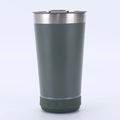 Dark green stainless steel tumbler with integrated bluetooth speaker base and control buttons - 16oz / Army Green (Upgraded with Speaker)