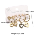 Detailed view of golden stainless steel heart earring set with dimensions and weight info - Gold Heart Earrings Set (E00836G)