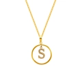 Gold plated stainless steel necklace featuring a zircon encrusted letter S pendant - Letter S (S-N051-S)
