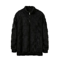 Dettaglio di un pullover in pile nero con mezza zip e motivo a scacchi testurizzato - S / Nero