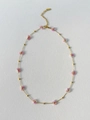 Collana con fiori di perline rosa e viola in acciaio inossidabile placcato oro - Collana da 41+5cm Rosa