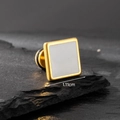 Men's square stainless steel stud earring in gold finish with white enamel inlay, 1.11cm width - 1.11cm Square White Geometric Style (S188)