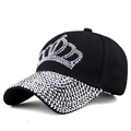 Women's black baseball cap featuring silver rhinestone crown and studded brim design - Adjustable / Black