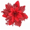 Red artificial poinsettia with glitter petals for Christmas wreath decoration - Red