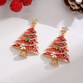 Detail of Christmas tree earrings with red enamel, gold plating and colorful rhinestones - 24 KC Gold A-151