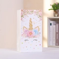 Sacchetto regalo verticale in carta bianca con motivi floreali rosa e unicorno dorato - Unicorno Floreale Bianco A / 24*13*8cm (Con Adesivi)