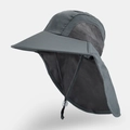 Dark grey kids sun hat with neck flap, wide brim, and breathable mesh windows - Dark Gray