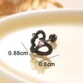 Gothic black hollow heart ear stud with purple teardrop zircon, 0.88cm x 0.8cm size - Ball Style / Purple (Single)