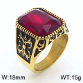 Vintage gold men's signet ring with a large rectangular ruby and royal totem engravings - Style D Gold Red (KR109913-TGX)