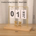 Minimalist wooden swing perpetual calendar with golden bear frame and flip date cards - Metal Swing Bear-Wood Base
