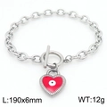 Bracciale in acciaio argento con chiusura OT e ciondolo cuore occhio del diavolo - Acciaio (KB183030-TJG)
