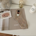 Khaki polka dot crew socks with cute cartoon bear and rabbit embroidery for women - One Size / Camel
