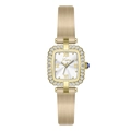 Montre carrée pour femme dorée avec lunette en diamants et bracelet en métal - Boîtier Doré Cadran Blanc Bracelet Abricot