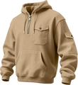 Detalle de sudadera con capucha caqui para hombre con bolsillos cargo y cierre de cremallera - M / Caqui