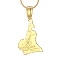 Détail du pendentif carte du Cameroun plaqué or 18 carats avec gravures de villes - Pendentif Seul Cameroun