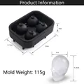 Black 4-cavity skull silicone ice mold with lid for realistic skull ice cubes - Skull Ice Tray Black